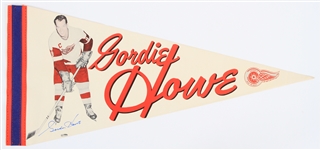 2000s Gordie Howe Detroit Red Wings Signed 23" Player Pennant (JSA)