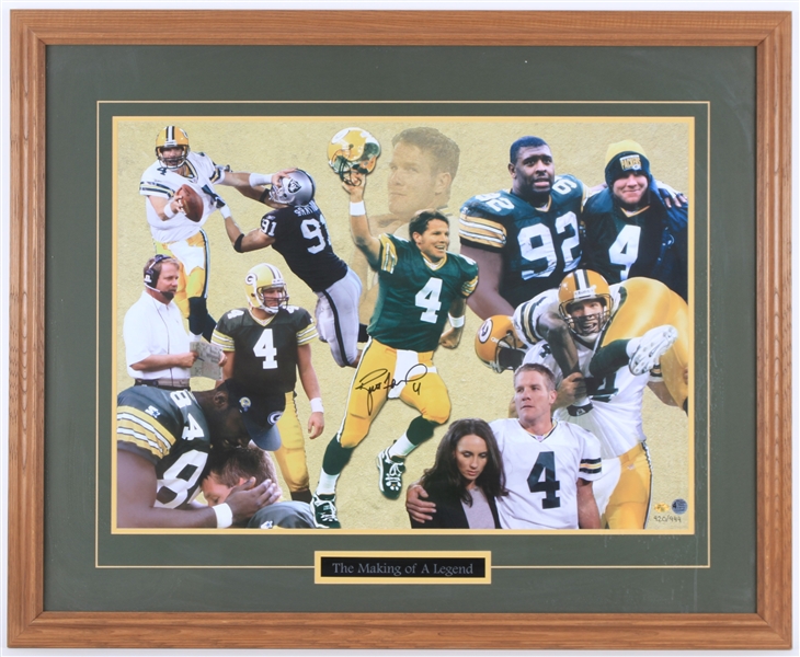 1990s Brett Favre Green Bay Packers "The Making of a Legend" Signed 31x39 Framed Print (Brett Favre Hologram)