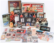 1970s-2000s Gordie Howe Detroit Red Wings Memorabilia Collection - Lot of 90 w/ Trading Cards, Photos, Publications Cut Displays & More