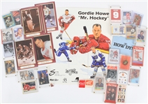 1970's-2000's Gordie Howe Detroit Red Wings Memorabilia Collection - Lot of 90 w/ Trading Cards, Photos, Publications Cut Displays & More