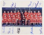 1955 Detroit Red Wings Autographed 11x14 Colored Team Photo featuring Gordie Howe, Red Kelly, Marty Pavelich, Marcel Bonin and More (JSA)