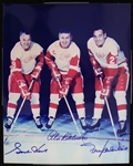 1968-1971 Gordie Howe Alex Delvecchio Frank Mahavlich Detroit Red Wings Autographed 8x10 Color Photo (JSA)