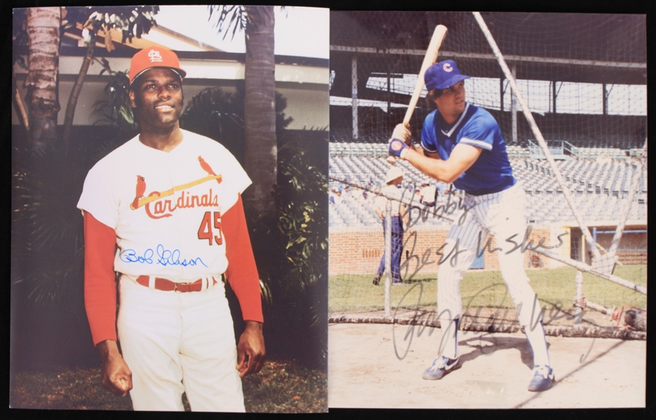 1980s Bob Gibson St. Louis Cardinals and Ryne Sandberg Chicago Cubs Autographed 8x10 Photos (Lot of 2) (JSA)