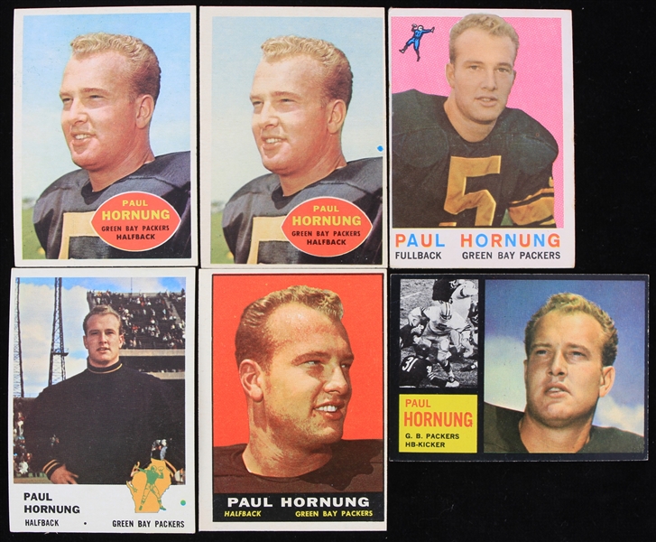 1959-1962 Paul Horning Green Bay Packers Topps and Fleer Trading Cards ( Lot of 6)