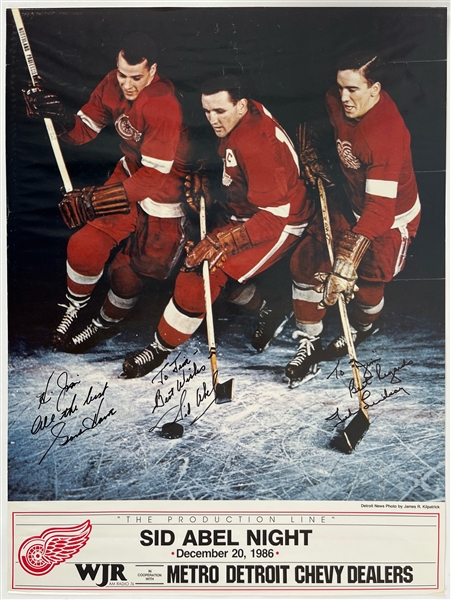 1986 Gordie Howe Sid Abel Ted Lindsay Detroit Red Wings Signed 18" x 24" Sid Abel Night Poster (JSA)