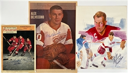1950s-90s Detroit Red Wings Signed Art & Photo Collection - Lot of 3 w/ Gordie Howe, Alex Delvecchio, Sid Abel & Ted Lindsay (JSA)