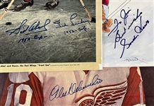 1950's-90's Detroit Red Wings Signed Art & Photo Collection - Lot of 3 w/ Gordie Howe, Alex Delvecchio, Sid Abel & Ted Lindsay (JSA)