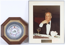 1980 Gordie Howe Detroit Red Wings 1980 NHL All Star Game Memorabilia - Lot of 2 w/ 18" x 24" Framed Signed Photo and 15" x 15" Framed All Star Dinner Serving Tray (JSA)