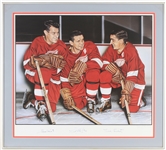 1998 Gordie Howe Sid Abel Ted Lindsay Detroit Red Wings Signed 29" x 33" Framed Lithograph (JSA)