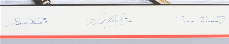 1998 Gordie Howe Sid Abel Ted Lindsay Detroit Red Wings Signed 29 x 33 Framed Lithograph (JSA)