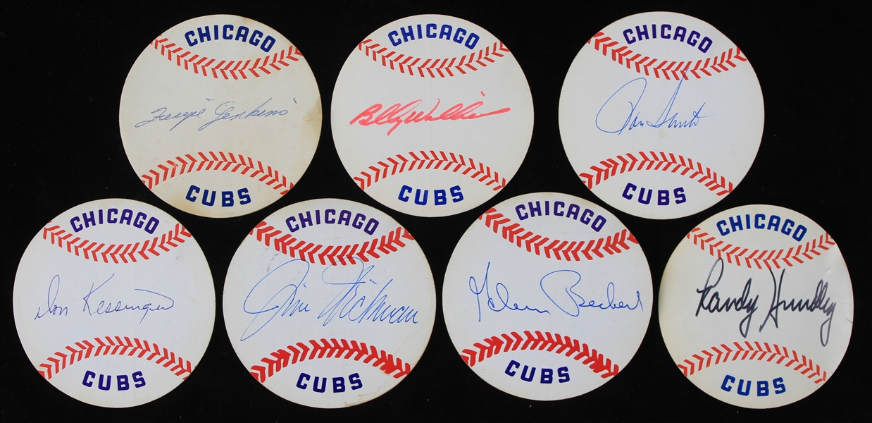 1960s Chicago Cubs Signed 3" Stickers - Lot of 7 w/ Ron Santo, Fergie Jenkins, Billy Williams & More (JSA) 