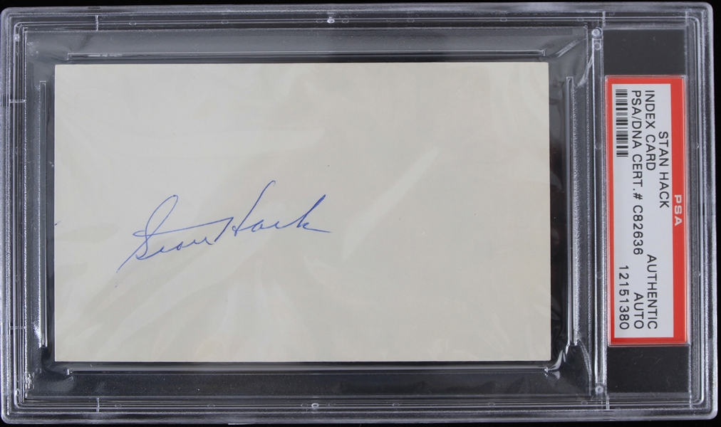 1960s Stan Hack Chicago Cubs Signed Index Card (PSA Slabbed)