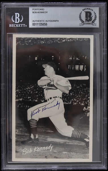 1948-1954 Bob Kennedy Cleveland Indians Autographed Postcard (Beckett Slabbed)