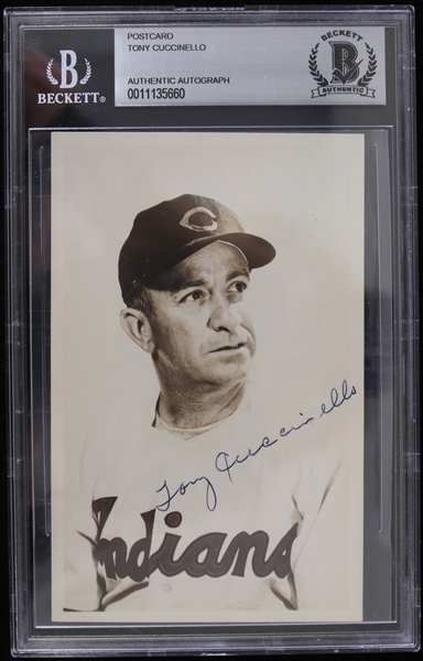 1952-1956 Tony Cuccinello Cleveland Indians Autographed Postcard (Beckett Slabbed)