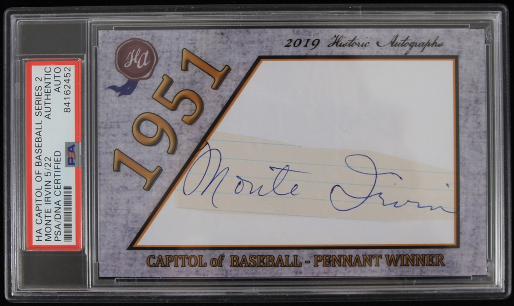 2019 Monte Irvin New York Giants Chicago Cubs Historic Autographs Capitol of Baseball Autograph Cut (PSA Slabbed)