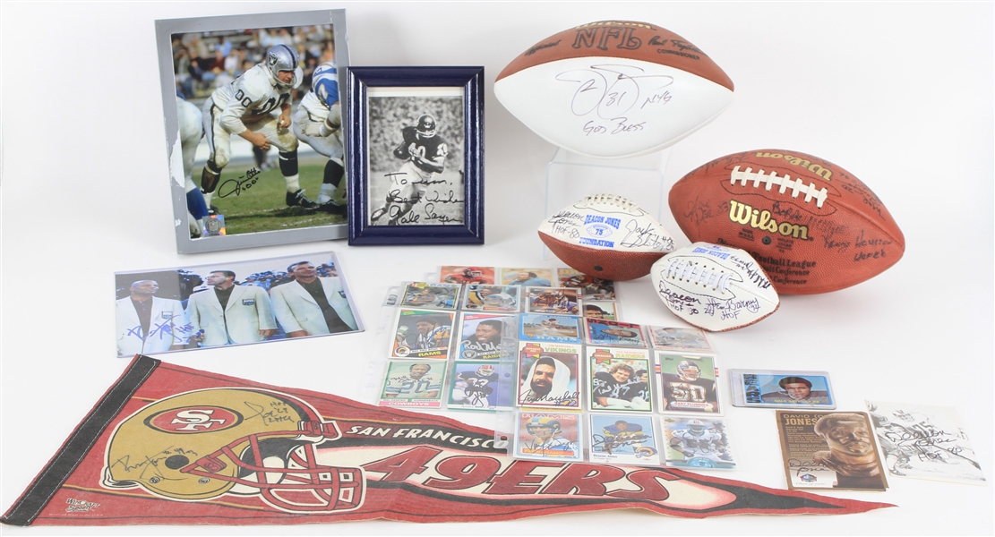 1970s-2000s Football Hall of Famer & Stars Signed Collection - Lot of 38 w/ Gale Sayers, Deacon Jones, John Elway, Junior Seau & More
