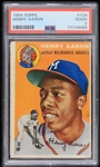 1954 Hank Aaron Milwaukee Braves Topps #128 Rookie Baseball Trading Card (PSA Slabbed Good 2) + 30" Full Size All Time Home Run Champion Pennant