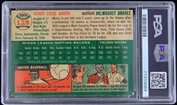 1954 Hank Aaron Milwaukee Braves Topps #128 Rookie Baseball Trading Card (PSA Slabbed Good 2) + 30 Full Size All Time Home Run Champion Pennant