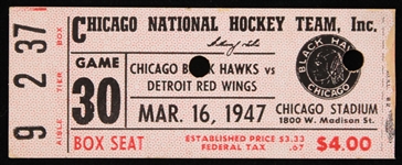 1947 Chicago Blackhawks Detroit Red Wings Chicago Stadium Ticket Stub (Gordie Howes Rookie Season)