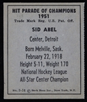 1951 Sid Abel Detroit Red Wings Hit Parade of Champions Hockey Trading Card