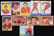 1960s-70s Detroit Red Wings Hockey Trading Card Collection - Lot of 10 w/ Red Kelly, Terry Sawchuk, Johnny Wilson & More