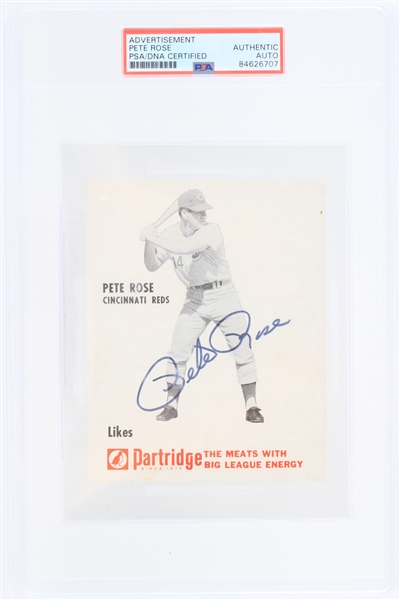 1960s Pete Rose Cincinnati Reds Signed Partridge Meats Advertisement (PSA Slabbed Authentic)