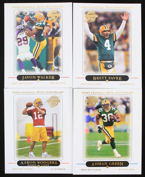 2005 Green Bay Packers Topps 50th Anniversary Oversize Trading Cards - Lot of 4 w/ Brett Favre, Aaron Rodgers, Ahman Green & Javon Walker