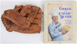 1960s-80s Jim "Catfish" Hunter Athletics/Yankees Player Endorsed Store Model Wilson Mitt & Signed Cookbook (JSA)