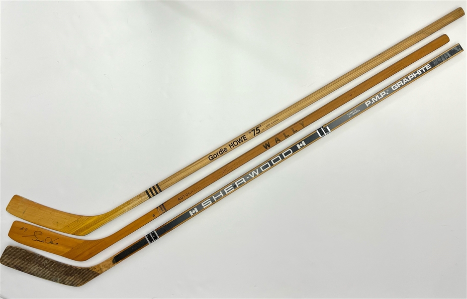 1960s-80s Gordie Howe Detroit Red Wings Hockey Stick Collection - Lot of 5 w/ Signed Professional Model Wally Stick & More (MEARS LOA/JSA)