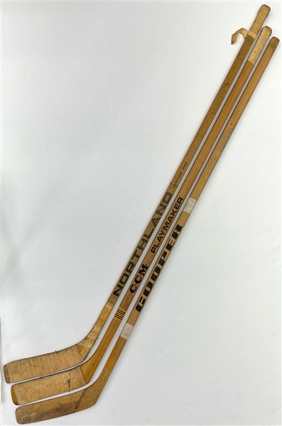 1970s Hockey Stick Collection - Lot of 3 w/ Cliff Koroll Chicago Blackhawks Game Used & More (MEARS LOA)