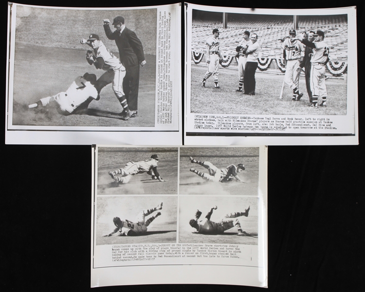 1957 Milwaukee Braves vs New York Yankees World Series 5x7 Black and White Photos (Lot of 3)