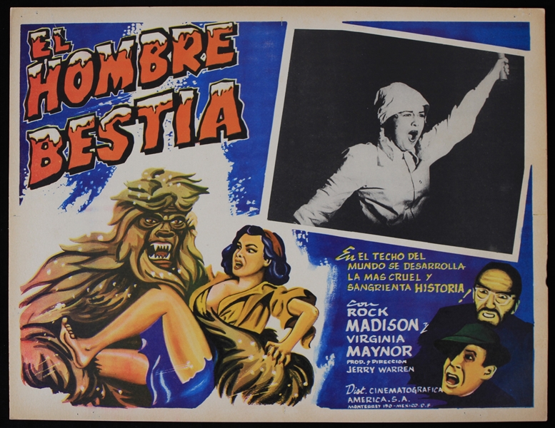 1956 El Hombre Bestia (Man Beast) 12.5" x 16.25" Spanish Language Lobby Card Movie Poster 
