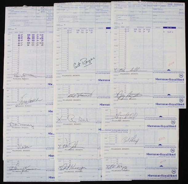 1976 Milwaukee Brewers Signed Sheraton Royal Hotel Invoices - Lot of 25 w/ Robin Yount, Bob Uecker, Harvey Kuenn & More (JSA)