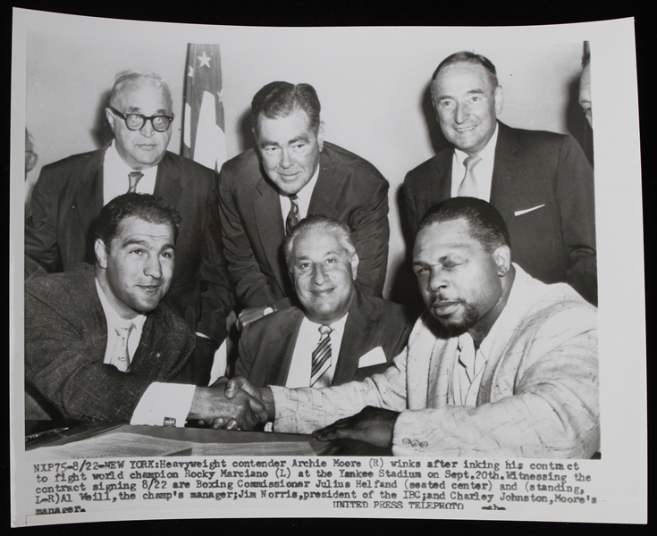 1955 Archie Moore vs Rocky Marciano Contract Signing 7x9 Black and White Photo