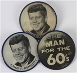 1960s John F. Kennedy Holographic 2.5" Pinback Buttons (Lot of 3)