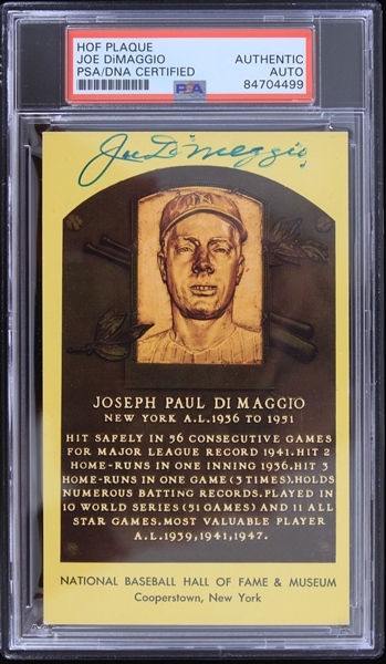 1980s Joe DiMaggio New York Yankees Signed 3.5" x 5.5" Yellow HOF Postcard (PSA Slabbed Authentic)