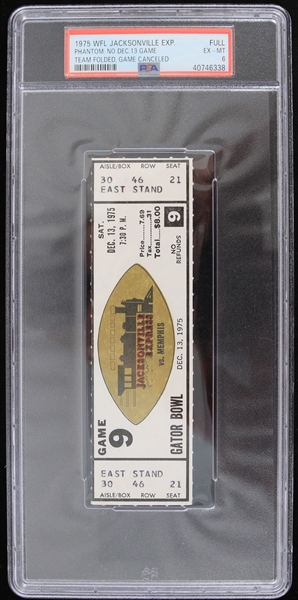 1975 Jacksonville Express Memphis Grizzlies WFL Gator Bowl Full Ghost Ticket (PSA Slabbed EX-MT 6)