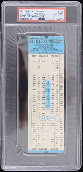 1971 Los Angeles Lakers Milwaukee Bucks The Fabulous Forum NBA Playoffs Full Ticket (PSA Slabbed Authentic)