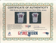 1999 Bruce Armstrong New England Patriots Game Worn Road Jersey (MEARS A10/Patriots COA) With Team Repairs