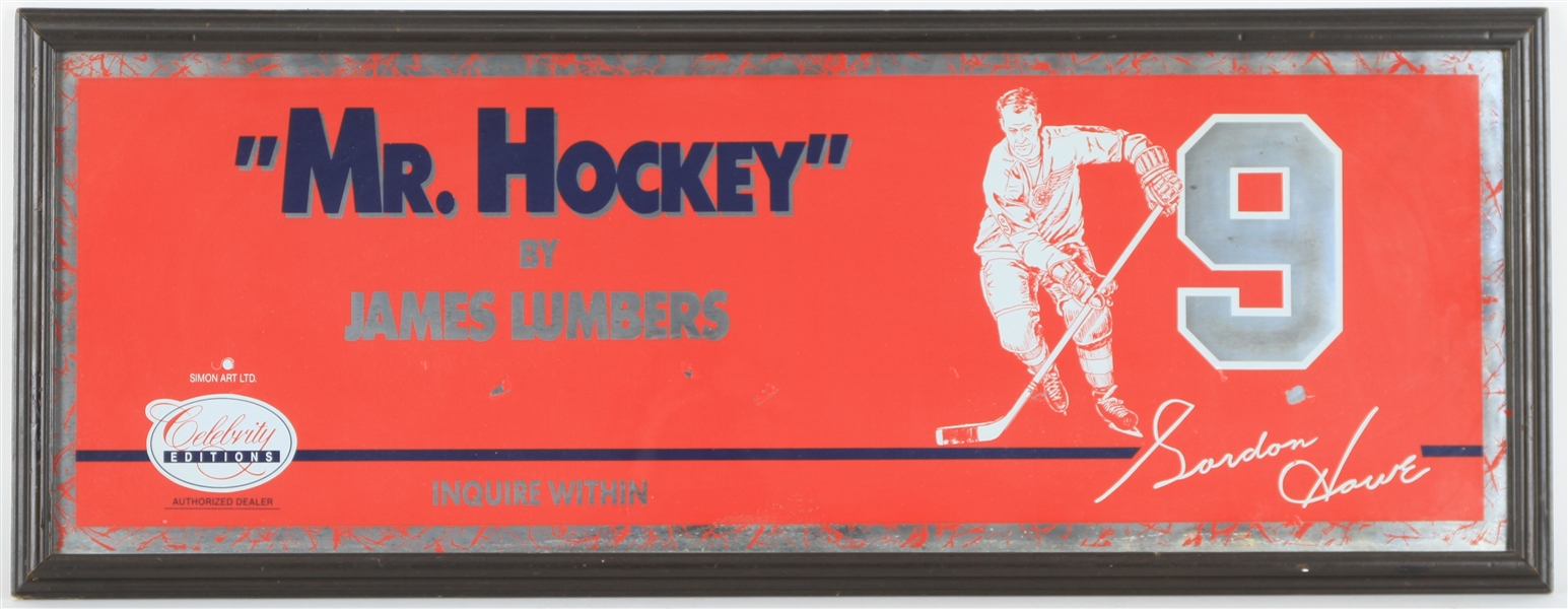 1990s Gordie Howe Detroit Red Wings Mr. Hockey by James Lumbers 13.5" x 36" Framed Advertising Mirror 