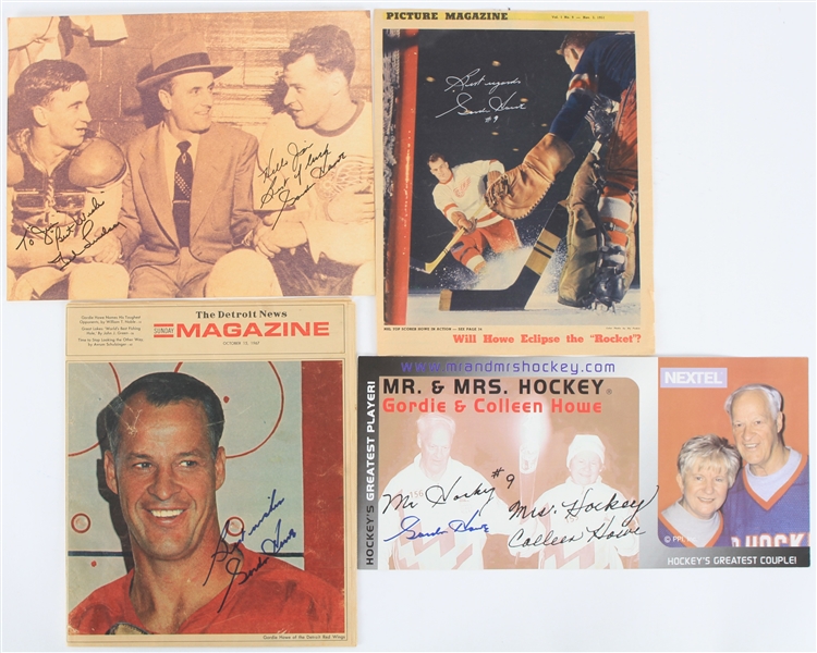 1950s-2000s Gordie Howe Detroit Red Wings Signed Photos & Publication - Lot of 4 (JSA)