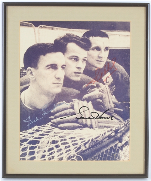 1950s Gordie Howe Sid Abel Ted Lindsay Detroit Red Wings Signed 10" x 12" Framed Photo (JSA)
