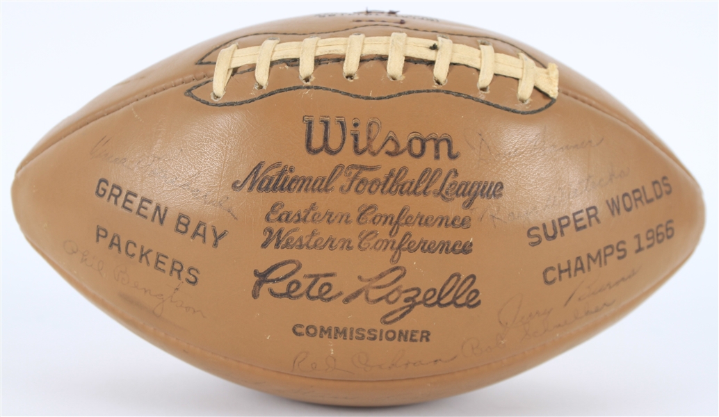 1966 Green Bay Packers Super Worlds Champs Facsimile Team Signed Pete Rozelle "The Duke" Football