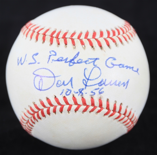 1990-92 Don Larsen New York Yankees Signed & Inscribed OAL Brown Baseball (JSA)
