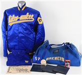 1986-91 Mark Knudson Milwaukee Brewers Personal Memorabilia Collection - Lot of 10 w/ Starter Team Equipment Bag, Starter Warm Up Jacket, Team Golf Shirt & More (MEARS LOA/JSA) 