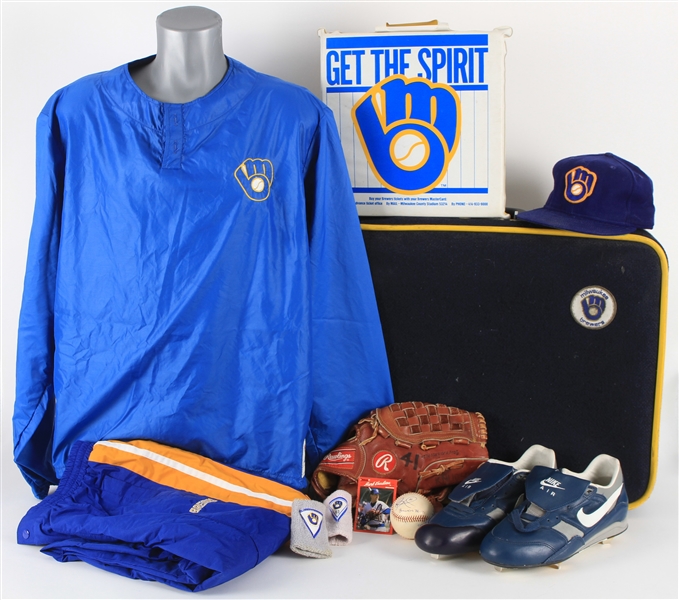 1986-91 Mark Knudson Milwaukee Brewers Personal Memorabilia Collection - Lot of 11 w/ Skyway USA Team Suitcase, Game Used Mitt, Game Worn Cap, Cleats & More (MEARS LOA/JSA)