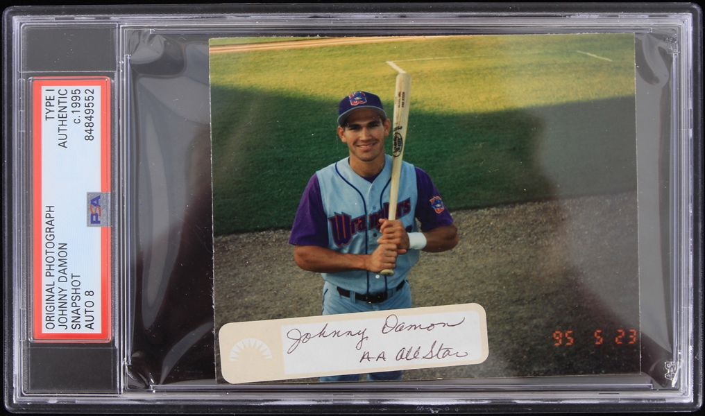 1995 Johnny Damon Witchita Wranglers (Kansas City Royals Minor League AA Team) Signed on Back 3x5 Color Photo (PSA Slabbed)