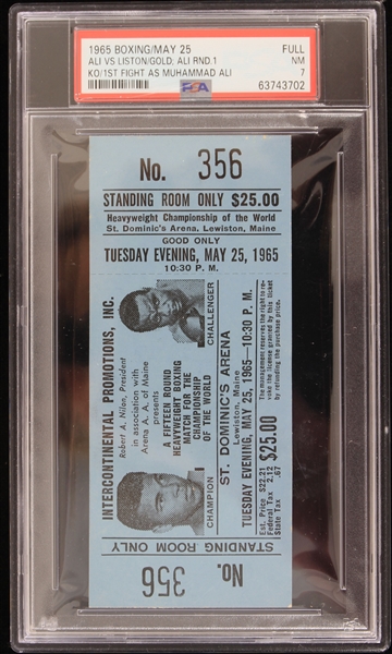 1965 Muhammad Ali vs Sonny Liston Boxing Match Full Ticket First Fight as Muhammad Ali (PSA Slabbed)