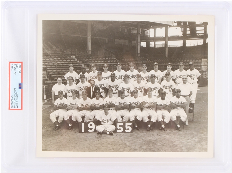 1955 Brooklyn Dodgers Team 8x10 B&W Photo "One and Only World Series Title" (Type III) (PSA Slabbed)