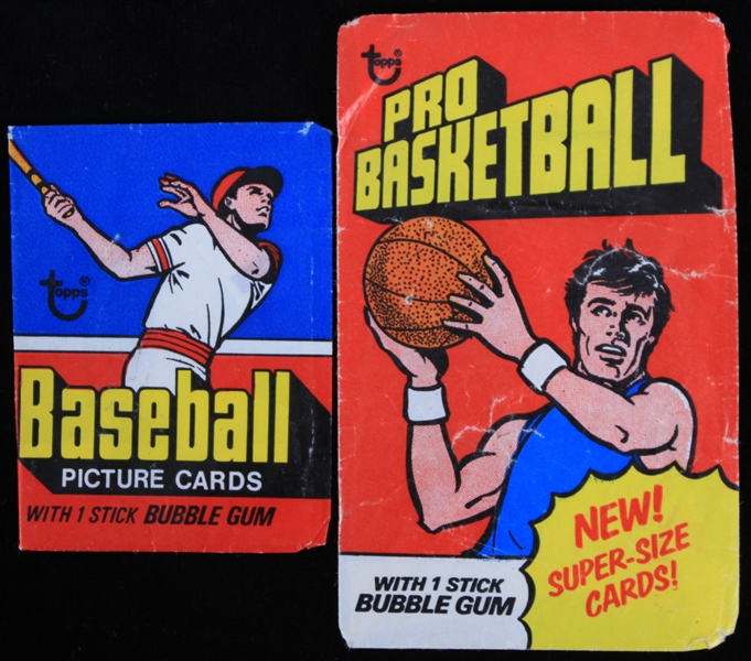 1976-1977 Topps Pro Basketball Super Size Trading Card Pack Wrapper and Topps Baseball Card Pack Wrapper (Lot of 2)